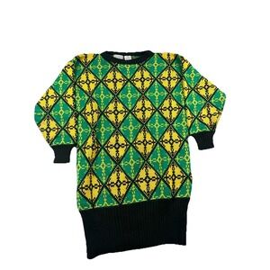 Vintage Andrew St John Sweater Women's Small Tunic Oversized Argyle Knit‎ 80s